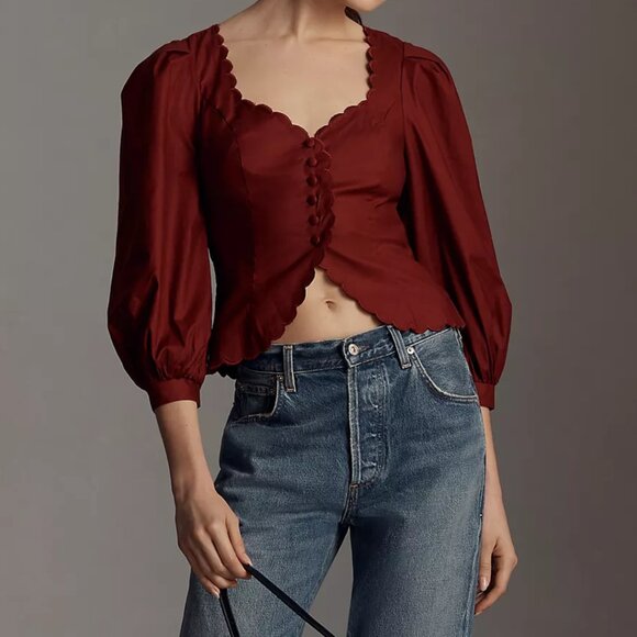 Reformation | Elianna Cotton Top Blouse in Chianti Burgundy Red Wine Size 2 $188 - Picture 1 of 7